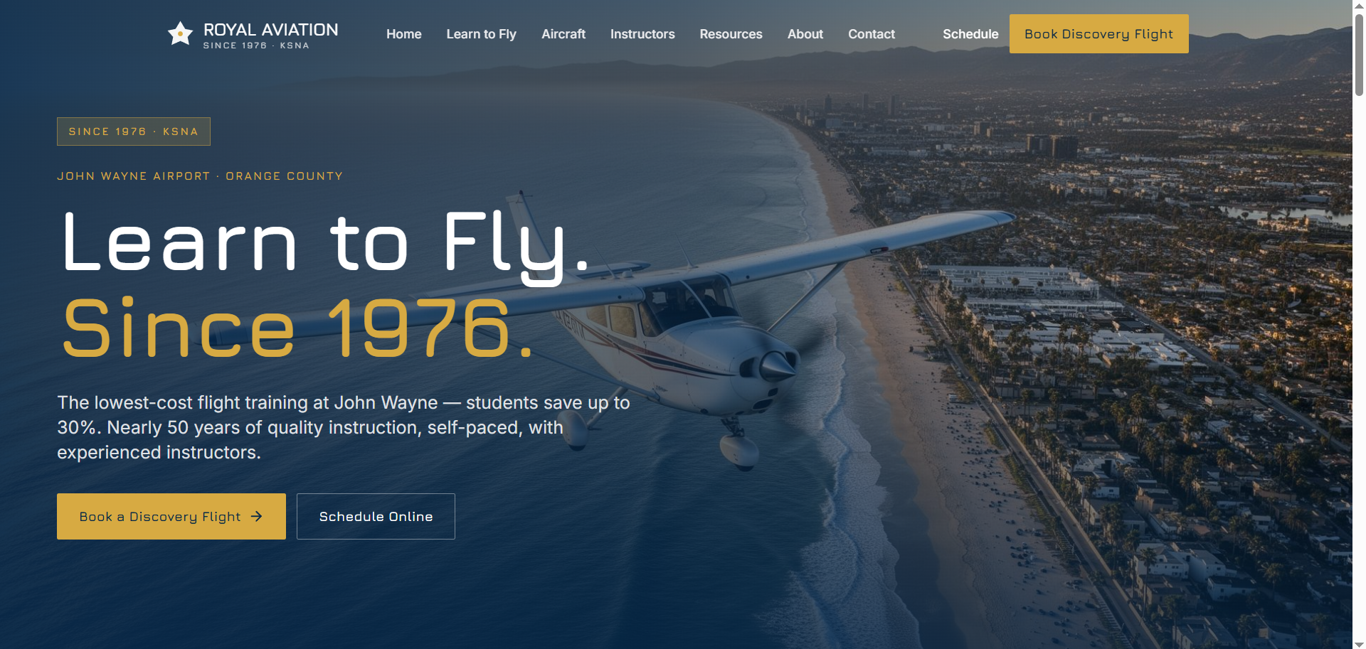 Royal Aviation new website after redesign — modern, conversion-focused flight school homepage